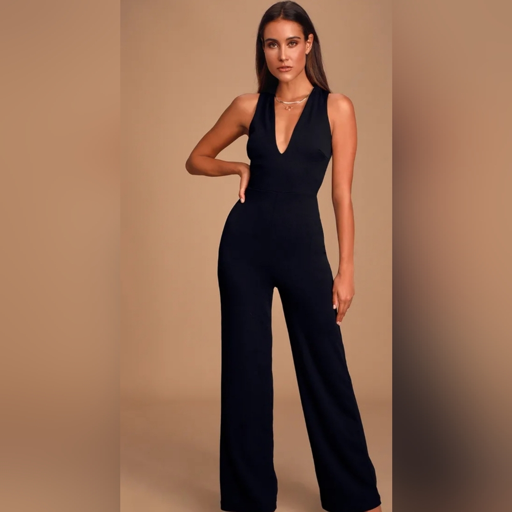 LULUs Thinking Out Loud Black Backless Jumpsuit